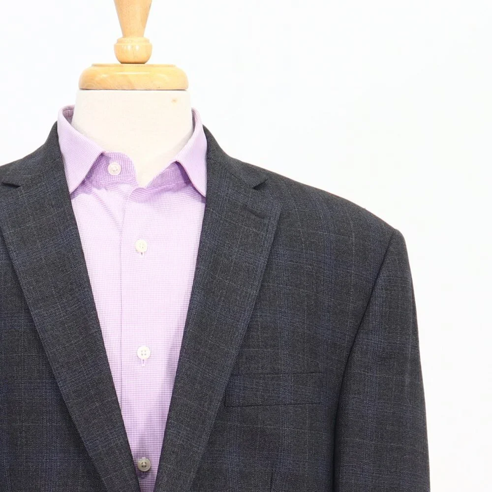 Calvin Klein 44L Gray Blazer Sport Coat Jacket 2-Button Check T412